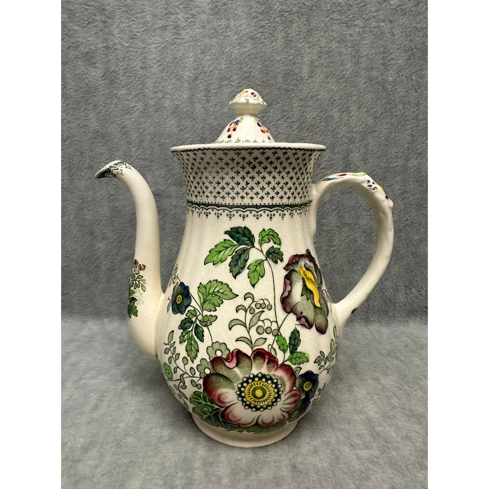 VTG Mason's‎ China Ironstone Coffee Pot Paynsley Green Floral England Full Hand